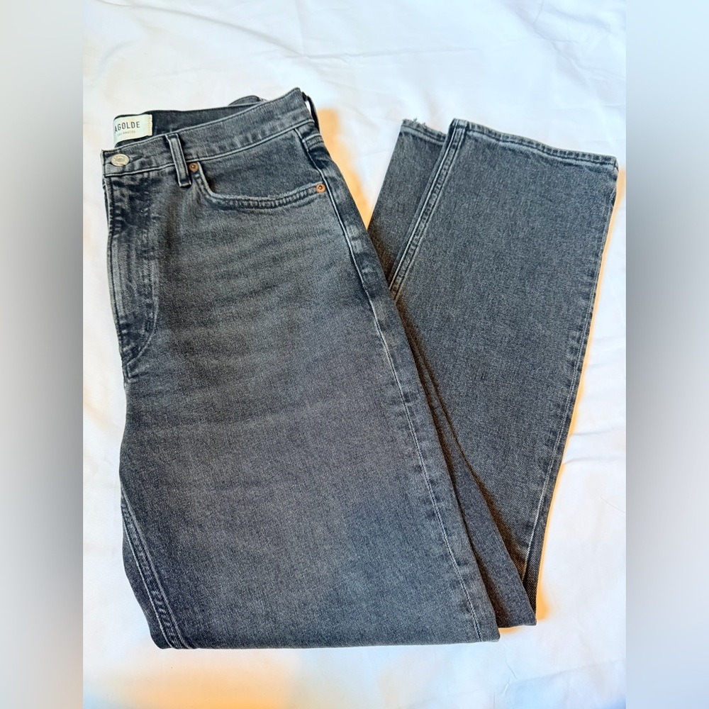AGOLDE High Rise Stovepipe Jeans Size 29 Metal Black Denim 28" Inseam - Picture 3 of 12